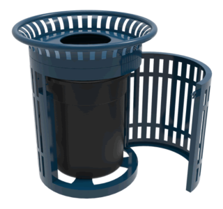 Rivendale Skyline Trash Receptacle with Flared Top, Side Opening, Steel Lid and Liner
