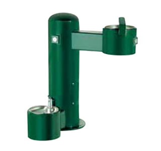 Barrier Free Round Metal Pedestal Single Bubbler Drinking Fountain with Attached Pet Fountain - QS Available in Green Only